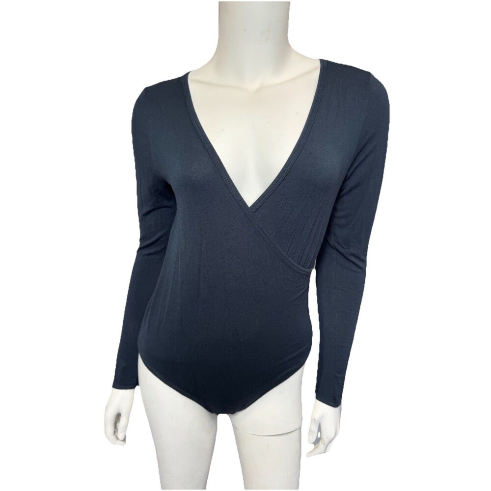 Wasabi Mint Long Sleeve Bodysuit S Blue Wrap Plunge V-Neck GUC USA Bodycon